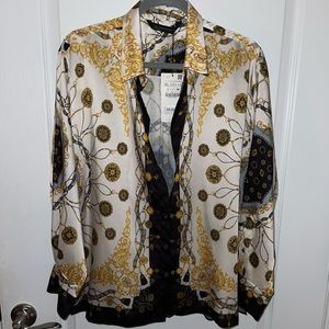 Zara Button Down Satin Effect Blouse BNWT sz XL!💛💙🤍